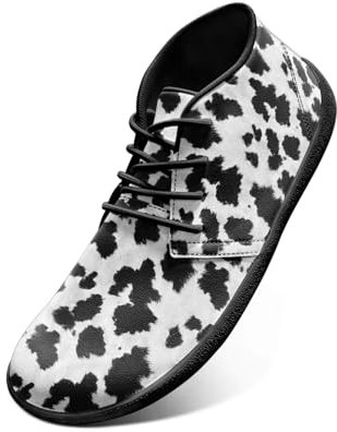 Jeiento Minimalistische Wanderschuhe für Herren, Tierdruck, breiter Zehenbereich, Barfußschuhe, Zero Drop-Sneaker, Kuhfell, 50 EU