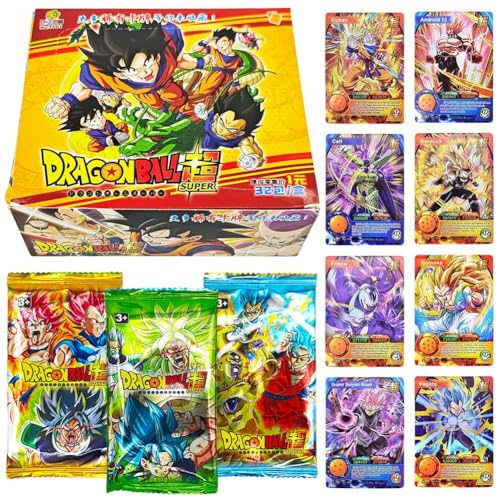 Drragonball Trading Cards, 192 PCS Goku Card Sets Anime Cards Collectable Card Postcard Anime Photo Collectable Game Playing Birthday Gift for Children(32 Packs,6/Pack)