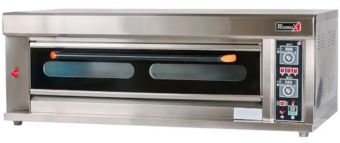 Romux® Forno per pizza industriale semplice a gas 8 x 32 cm con pavimento in ceramica refrattaria e termostato di qualità | Temperatura max 400 °C - 10000 W | Forno professionale per bar e ristoranti