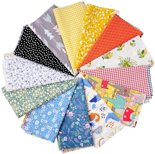 Sewing Patchwork Fabric, 70pcs 25x25cm Cotton Square Printed Multicolour Quilting Fabrics for DIY Craft Cotton Cloth Fabric Scraps Package