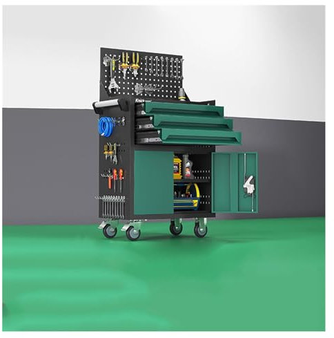 DTACBNEUZ Portable Tool Box Metal Tool Chest, 3-Drawer Rolling Tool Chest with Wheels, 2 in 1 Tool Cabinet with Locking System for Warehouse, Garage, Workshop Tool Chest(Green)