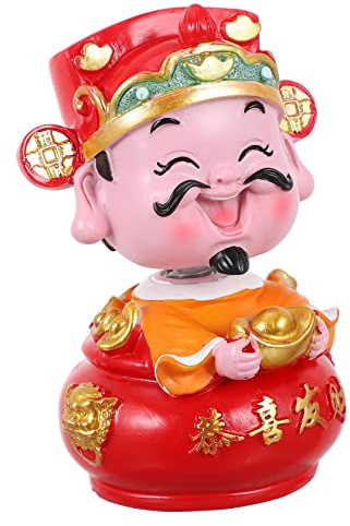 Yardwe Glücksgott Wackelfigur Chinesische Autodekoration Für Festtagsdeko Für Zuhause Und Büro Handgefertigte Resin Figur Bringt Freude Und Reichtum