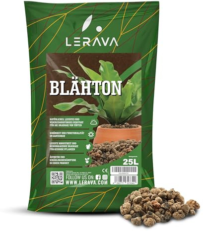 LERAVA® Argilla Espansa per piante in vaso (25L) - Drenante leggero e resistente - Argilla per piante a pH neutro - Substrato decorativo per vasi e fioriere