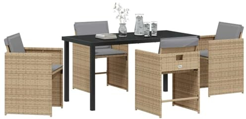 vidaXL 5-delat Trädgårdsmöbelset med Kuddar Beige Poly Rattan