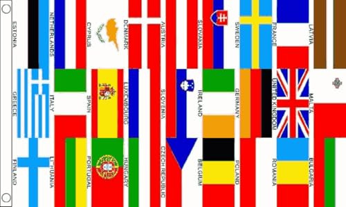 Bandiera europea delle nazioni Euro 27, 1,5 x 0,9 m, 100% poliestere con occhielli FlagSuperstore