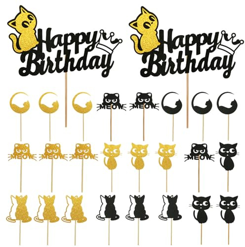 26 Piezas Gatitos Cupcake Toppers, Decoración Para Cupcake, Tarta Cumpleaños Para Decoración, Para Decoración Para Amantes De Los Gatos, Temática De Fiesta infantil, Fiesta De Cumpleaño