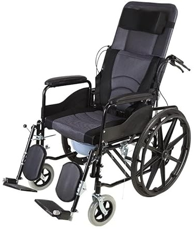 Fauteuil roulant inclinable complet pour adultes, chaise de transport pliante à dossier haut avec chaise percée, fauteuil roulant à positionnement mobile extérieur et intérieur