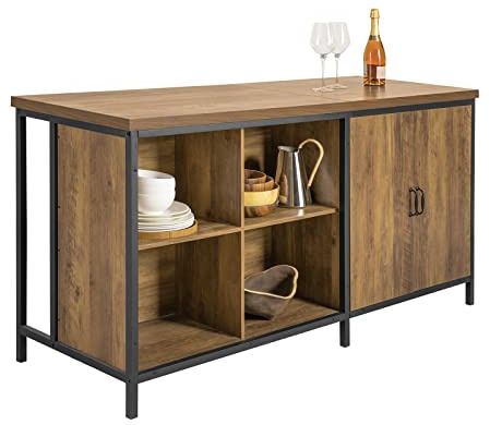SoBuy Freistehende Kücheninsel & Küchenschrank stabil, 170x89x60cm, Küche | Multifunktionale Küchenaufbewahrungseinheit mit 4 offenen Fächern, 150 kg Tragkraft, Industrial-Stil, MDF/Stahl, KNL01-F