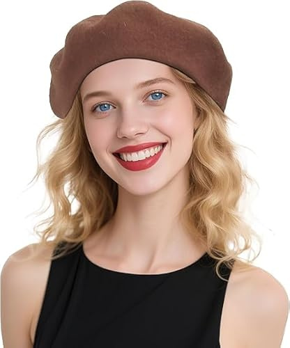 DIELIANHUA Baskenmütze Damen Französische Klassische Wintermütze Wolle Barett Künstler Basken Mode Maler Hut Warm Plain Franzosen Mütze für Unisex Frühling Herbst (Kaffee)