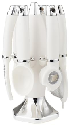 Duvcoywae Set D'Ustensiles De Cuisine | Set d'Ustensiles de Cuisine avec Support - Égouttoir Éplucheur Fouet Ouvre-Bouteille - Pour Pâtisserie Maison Camping Vacances Préparation Repas