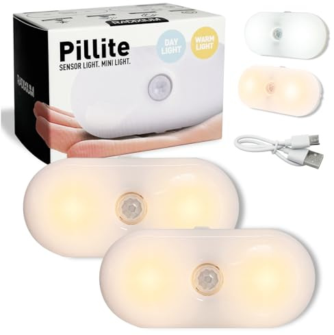 LIBERATECH Rechargeable Motion Sensor Night Light, 2-Color White & Warm Toilet Light with Auto/On Mode, Magnetic & Adhesive Installation for Bathroom, Bedroom, Hallway (2PC)