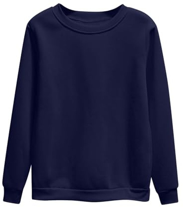 Générique Dam överdimensionerad tröja med rund hals - damtopp plusstorlek toppar långärmad tröja vår höst ledig tröja enfärgade toppar enkla toppar chica tröjor, Marin, XL