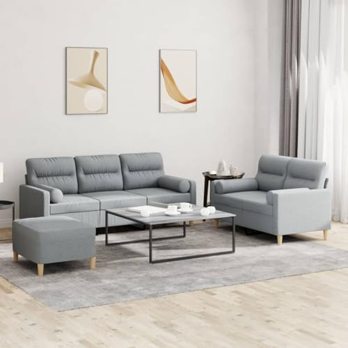 ROMHZKS Sofa Garnitur mit Hocker L-Form Eckcouch Wohnzimmer Couchgarnitur Strapazierfähiger Stoff Robustes Gestell Bequeme Sitzfläche Rollkissen Vielseitiger Fußhocker