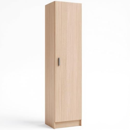 Arreditaly Armadio Con 1 Anta Armadietto Dispensa Mobile Multiuso Salvaspazio Con Ripiani Regolabili Anta Reversibile Ideale Per Cucina Ripostiglio Bagno Terrazzo 37 x 37 x 180 Cm Rovere