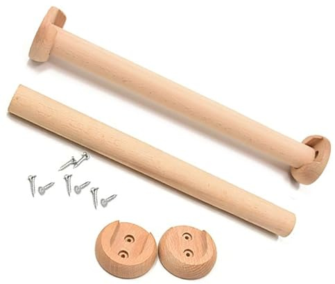 Melairy 1 Stück Rund Kleiderstange Schrank In Holz Garderoben-Stange der Kleiderbügel mit 2 Stück Stangen-Befestigungen, 30–150cm(Size:Diameter 2cm - Length 30cm)