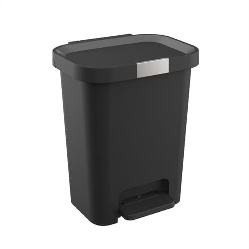 Engelland Mülleimer 40 L mit Deckel und Pedal - Treteimer, Abfalleimer mit Soft-Close, verschließbarem Deckel & rutschfesten Füßen - ideal für Küche, Bad & Büro - Kunststoff, Schwarz