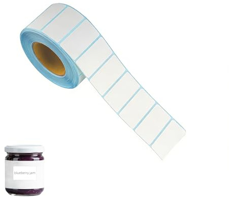 YapitHome Självhäftande vita tomma etiketter | 40 x 20 mm | 1200 ark på 1 rulle | Prisetiketter och hushållsetiketter för sylt, glas, flaskor, kök, kontor och kontorsmaterial