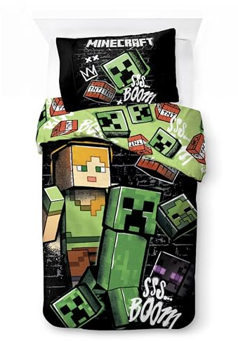 Minecraft sängkläder för barn | påslakan 140 x 200 cm med örngott 50 x 70 cm, 100 % bomull | vändbart sängkläder, mjukt och andningsbart (minecraft - Pixel Paradox)