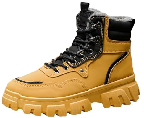 Bottines d'hiver chaudes pour homme avec semelle épaisse et lacets - Chaussures de marche décontractées doublées de fourrure - Pour temps froid