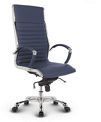 VERSEE Premium Echt-Leder Chefsessel Montreal in Blau - Ergonomischer Designstuhl für Büro und Home-Office - Sitzhöhe 46-54cm - Belastbar bis 150kg