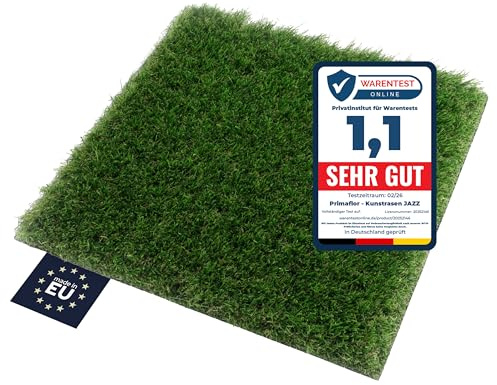 Primaflor Kunstrasen Jazz | 200x200 cm | Grün | 40 mm | UV-stabil & wetterfest | wasserdurchlässig | weicher Rasenteppich Meterware | Outdoor Bodenbelag für Balkon, Terrasse, Garten & Gewerbe