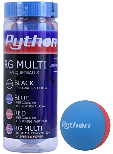 Python 3 Ball Can RG flerfärgade racketbollar (godkänd av Racquetball Legend Ruben Gonzalez!) (1-kan/pack, 3-bollar)