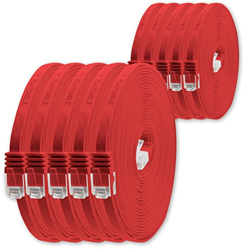 0,25 m - rojo - 10 piezas - Cable de red plano Cat6 Cat6 Ultra Cat6 Cable de conexión 1000 Mbps Gigabit Lan RJ45 Slim Micro compatible con Cat5 Cat56 Cat6a Cat7 Cat8