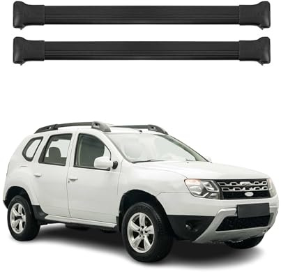 OMAC Dachträger Grundtäger kompatibel mit Dacia Duster mk1 2014-2017 FL Aluminium 75kg Schwarz 2tlg Offene Reling für Fahrradträger, Dachboxen, Skiträger Abschließbar