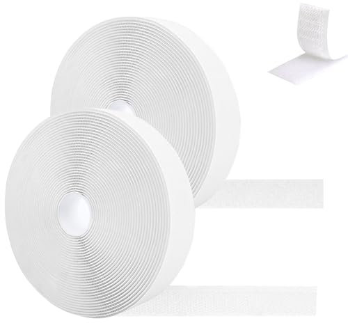 10M Hook and Loop Tape, Double Sided Self-Adhesive Sticky Back Fastening Tape Heavy Duty Hook and Loop Strip for Home, Office and DIY Crafts - 20mm Wide, White