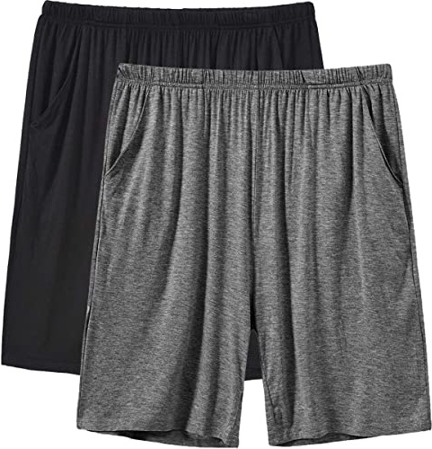 JINSHI Mens 2 Pack Pyjama Shorts Pajama PJ Bottoms Black & Dark Grey Size M