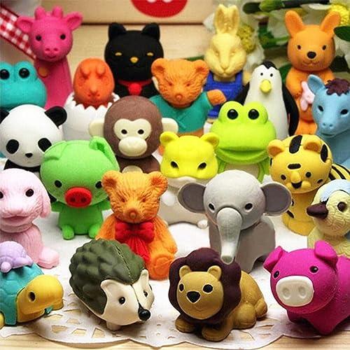URSKYTOUS 35Pcs Animal Erasers Desk Pets for Kids Animal Pencil Erasers Bulk Puzzle Eraser Toys Gifts for Classroom Prizes,Game Reward,Treasure Box,Easter Egg Fillers,Goodie Bag Stuffers,Party Favors