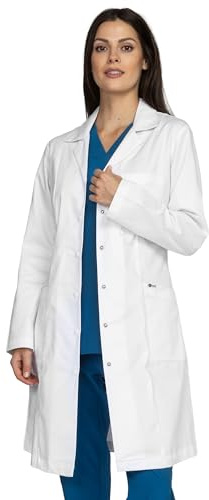 B-well Valeria Camice Laboratorio Donna Camice Medico Donna Camice Donna Camice Bianco Donna con 3 Tasche e Chiusura Nascosta con i Bottoni a Pressione