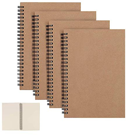 CYH 4 x A5 Notebook with Spiral Binding, Spiral Notebook, 100 Pages/50 Blank Sheets, A5 Sketchbook for Sketching, Diary, Notes or Planning