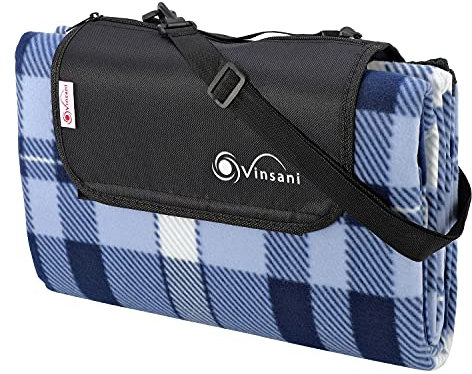 Vinsani 200 x 180cm Folding Picnic Blanket Waterproof & Sandproof Backing - Ideal for Camping & Outdoor Picnic – Checkered Rug Mat with Carry Handle