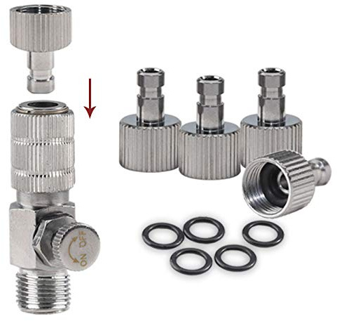 SAGUD Airbrush Adapter Schnellverschluss Verbindungsstück mit extra 4 Buchsen und extra 5 O-Ring-Set, 1/8 Zoll männlich - 1/8 Zoll weibliche Schlauchanschlüsse (verstellbar)