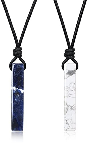 COAI Coppia di Collane in Vera Pelle con Pendenti Barra Rettangolare in Howlite e Sodalite