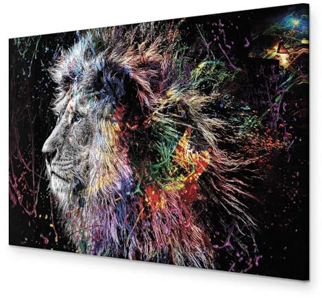 murando - Akustikbild Tiere 120x80 cm 1 tlg Bilder Akustikschaum Schallschutz Kunst Akustikpaneele Wandpaneele Schalldämmung Wandbild Schallabsorber Löwe Bunte Kopf Gesicht Abstrakt g-C-0269-b-a