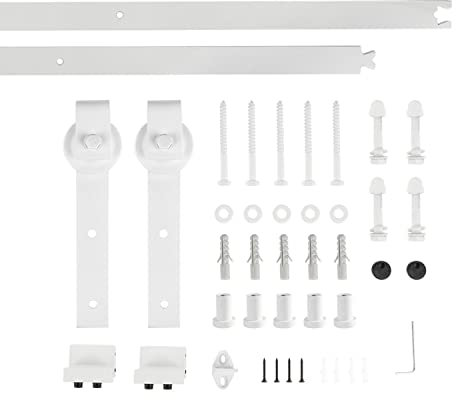 Schiebetürbeschlag Set Barn Door Hardware Kit Laufschienen für Schiebetür Hängeschiene Schiebetürsystem,200cm weiße Scheunentor Kleiderstange Rollenset (klassisch) Einzeltür