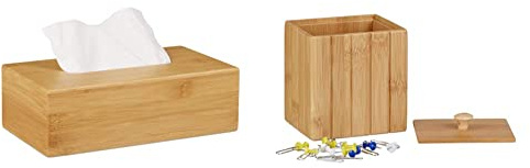 Relaxdays Kosmetiktücherbox Bambus, HBT: 8,5 x 27,5 x 15,5 cm, Natur & Aufbewahrungsbox mit Deckel, Holzbox klein, Ordnungsbox Bambus, Vorratsdose Holz, HBT: 11,5 x 10 x 8 cm, Natur