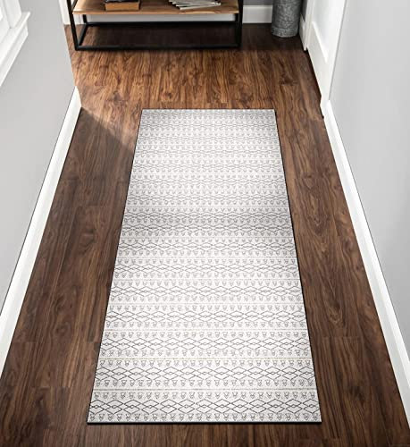 QQrunner Flur Läufer Boho 120x300cm Grau Küchenteppich rutschfest Meterware Lang Teppichläufer Wohnzimmer Schlafzimmer Korridor 40-120cm Breit, 60-600cm Länge, Anpassbare Größe