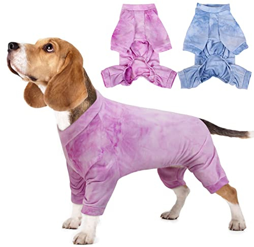 Hjumarayan Dog Surgery Recovery Suit - Stretchy Onesie with Legs, Post Op Recovery Suit Male, Dog Body Suit after Surgery, Baby Grow for Slim Corgi, Cavalier King Charles, Pug (Purple L)