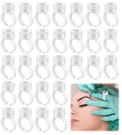 50 Stücke Einweg-Kleber Halter Ringe, Wimpern Palettenhalter Smart Kleber Cups für Wimpernverlängerung Tattoo Pigment