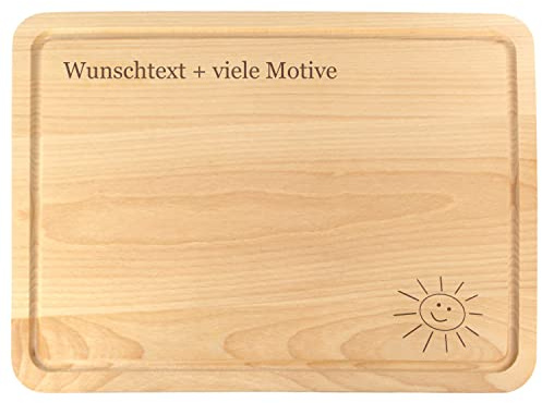 Schneidebrett Holz mit Saftrille und personalisierter Gravur - Spruch, mit Name und Motiv - individuelles Holzgeschenk, Holzbrett mit Auffangschale, Schneidebretter groß & massiv