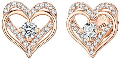 Jrêveinfini Herz Ohrringe Damen Rosegold Silber 925 Stecker, Modeschmuck Herz Ohrstecker Damen, Hypoallergene Nickelfreie Ohrringe Geschenke für Frauen Mama Zum Muttertag
