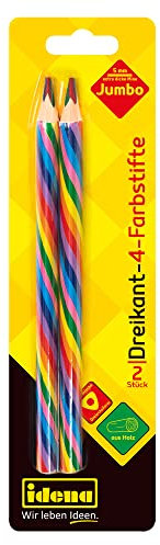 Idena 20136 20136-Pastelli Jumbo con Mina da 5 mm dell'arcobaleno, 2 matite Colorate in Legno FSC a Forma di Triangolo ergonomico, Colore Blu/Giallo/Verde/Rosso