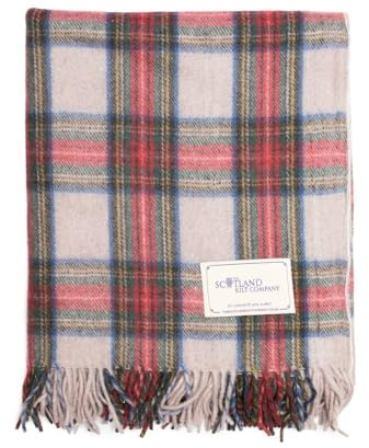 The Scotland Kilt Company Unisex Knee Rug in Stewart Dress Tartan - Soft Wool Travel Blanket - Warm Throw with Fringed Edges - 36 x 59”