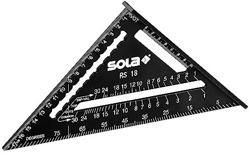 SOLA - RS 18-5in1 Zimmermannswinkel - Anschlagwinkel 18 cm - robuster Schreinerwinkel aus Aluminium mit metrischer Skala - Multifunktionswinkel: Lineal, Anschlagwinkel, Gehrungswinkel, Winkelmesser