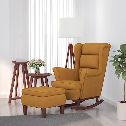 Hommdiy Schaukelsessel und Hocker mit Holzbeinen Braun Samt