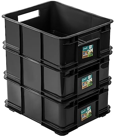 PAFEN 3x Euro Stapelbox 20l - 43 x 35 x 18 cm - Aufbewahrungsbehälter Euro-box Ecoline Stapelkasten Transport Eurobehälter aus PP, Schwarz Eco