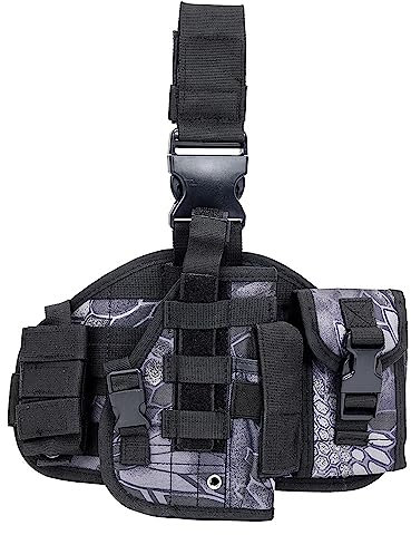 Einstellbare Taktische Bein Holster Airsoft Pistole Holster Oberschenkel rechts Bein Holster mit Magazin Taschenlampe Pouch Einstellbare tragen Taktische Holster (Python Schwarz)